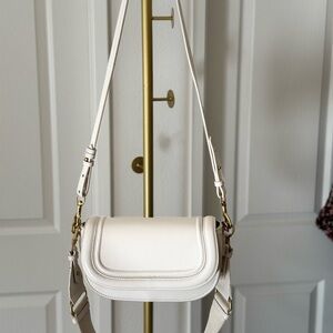 Zara White Crossbody Bag with Saddle Shape and Adjustable Strap
